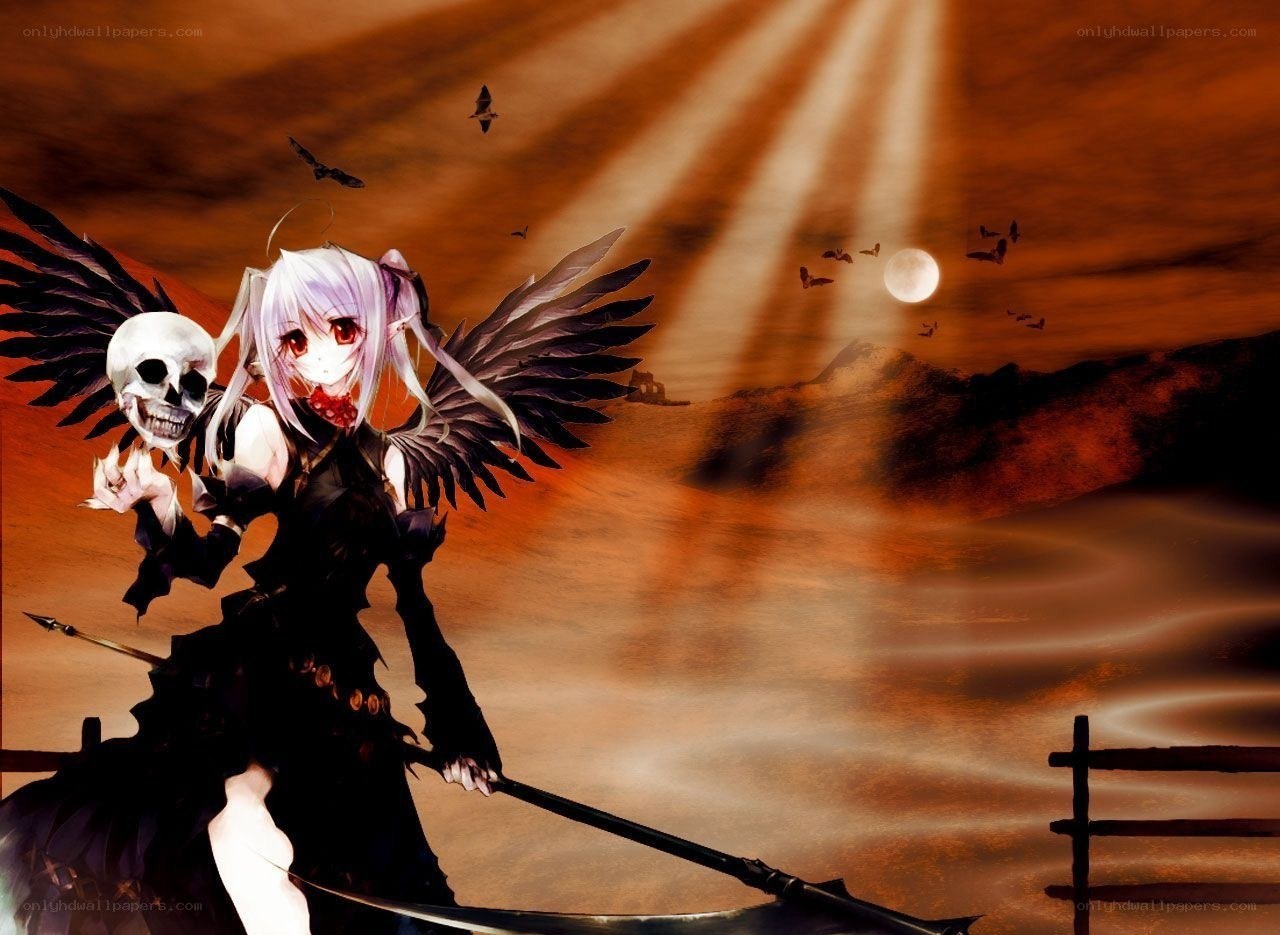 Anime grim reaper with skull