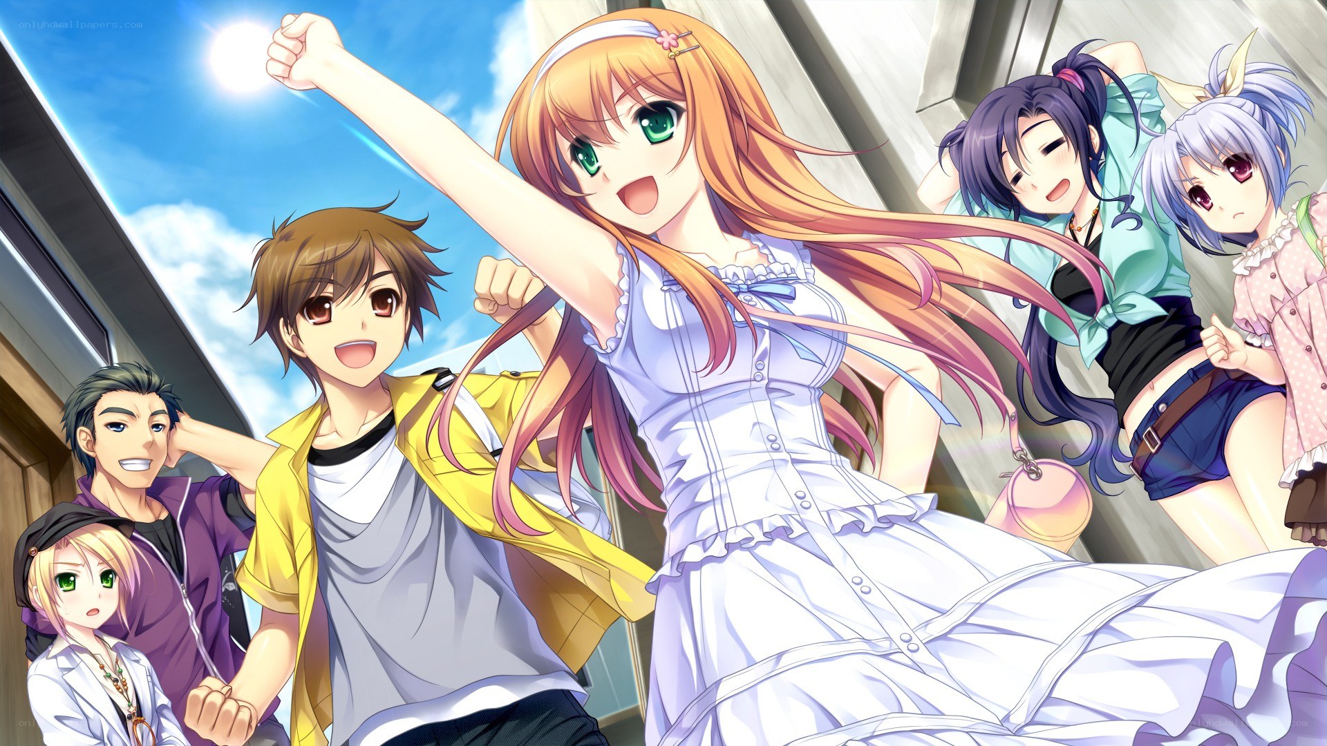 anime group celebrating together