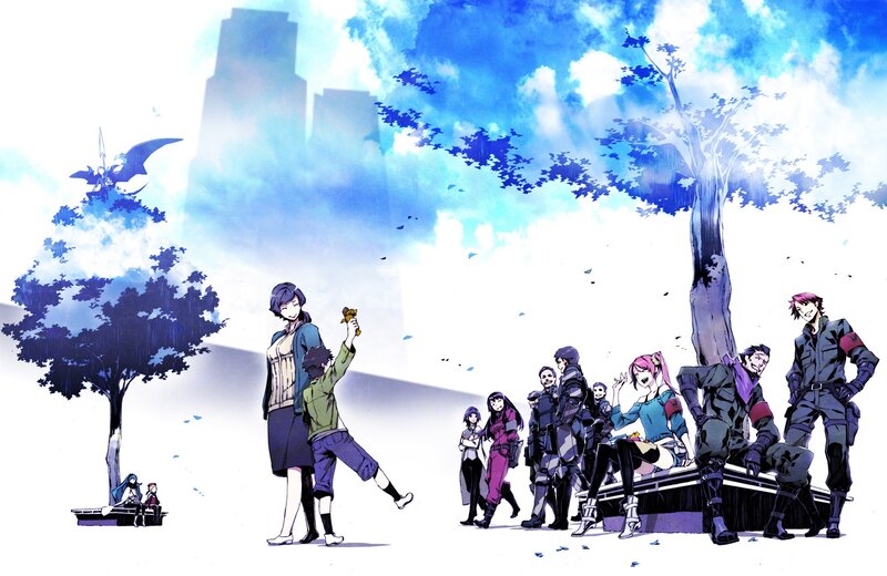 Anime group in a city park