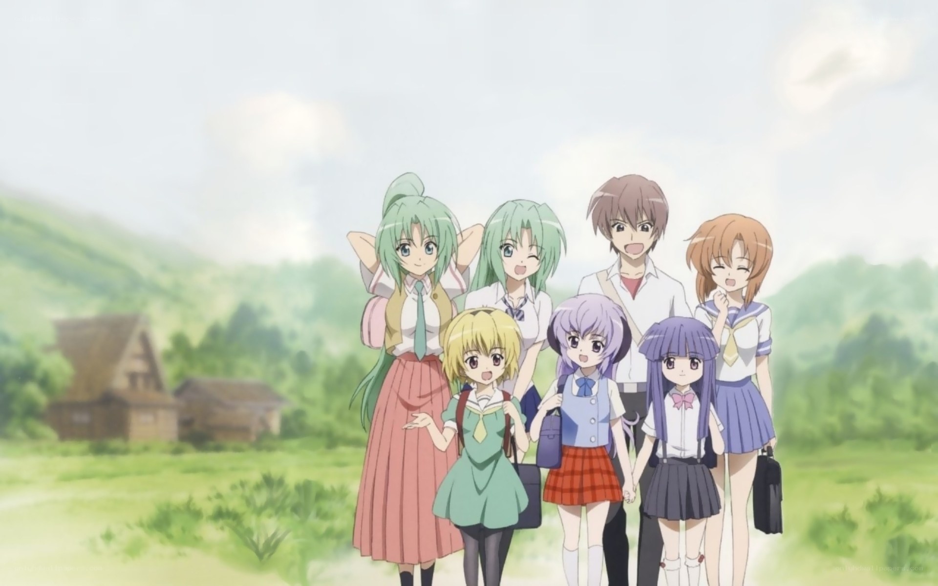 anime group in a field