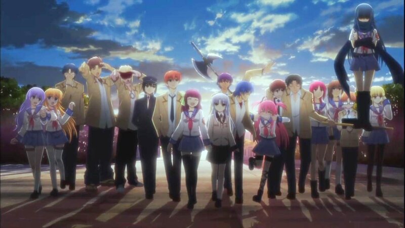 anime group photo at sunset
