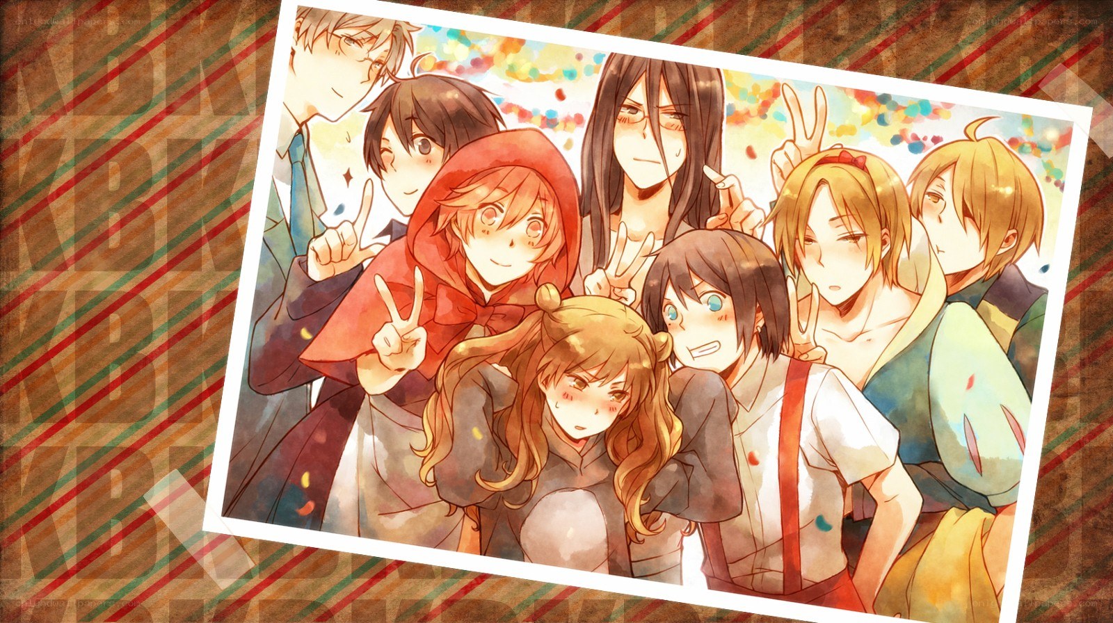 anime group photo with confetti