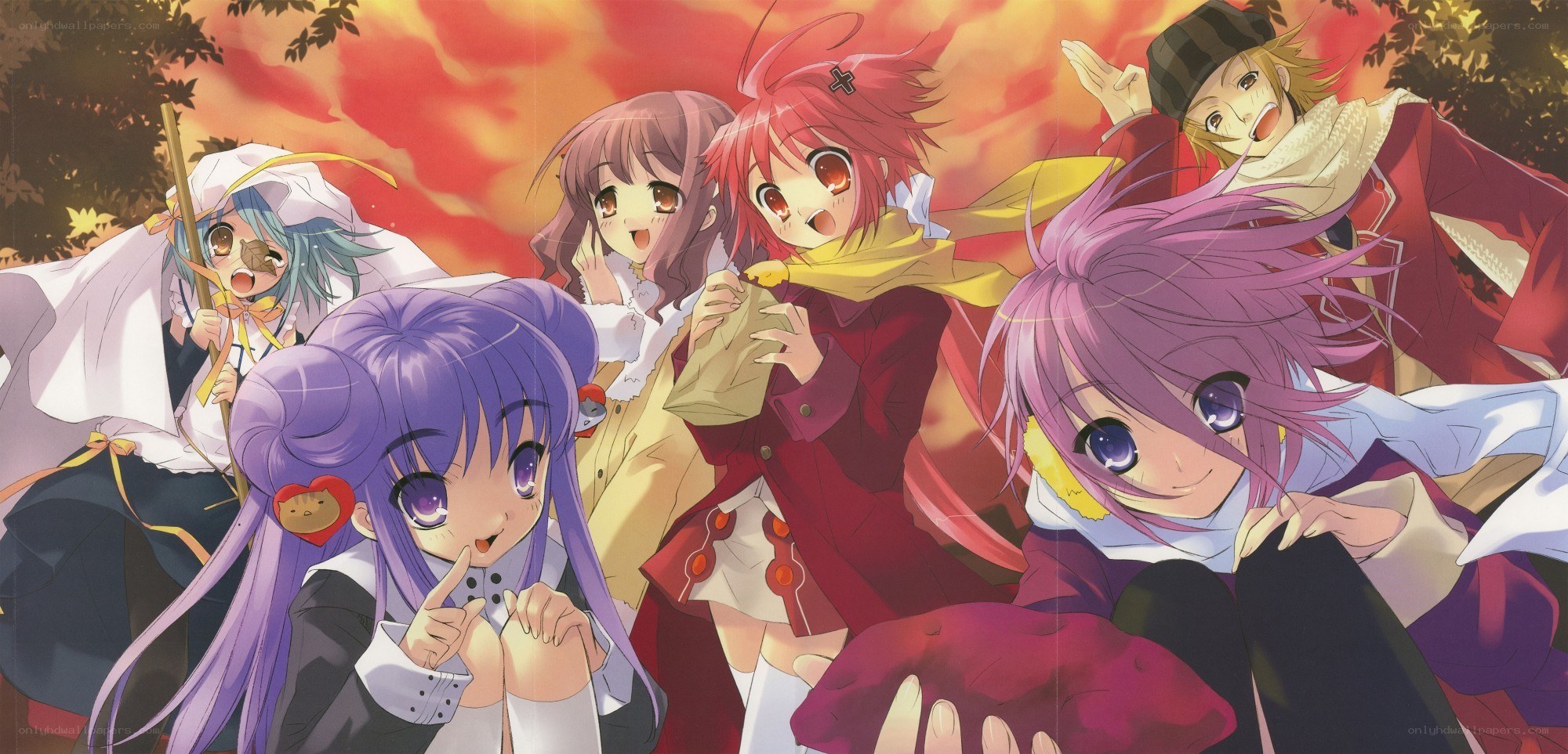 Anime group portrait at sunset