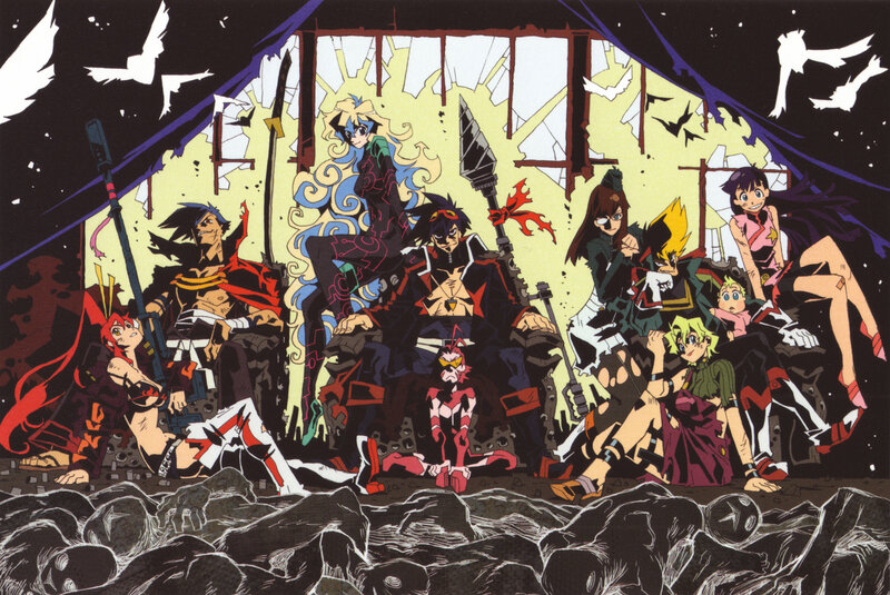 anime group portrait in ruins
