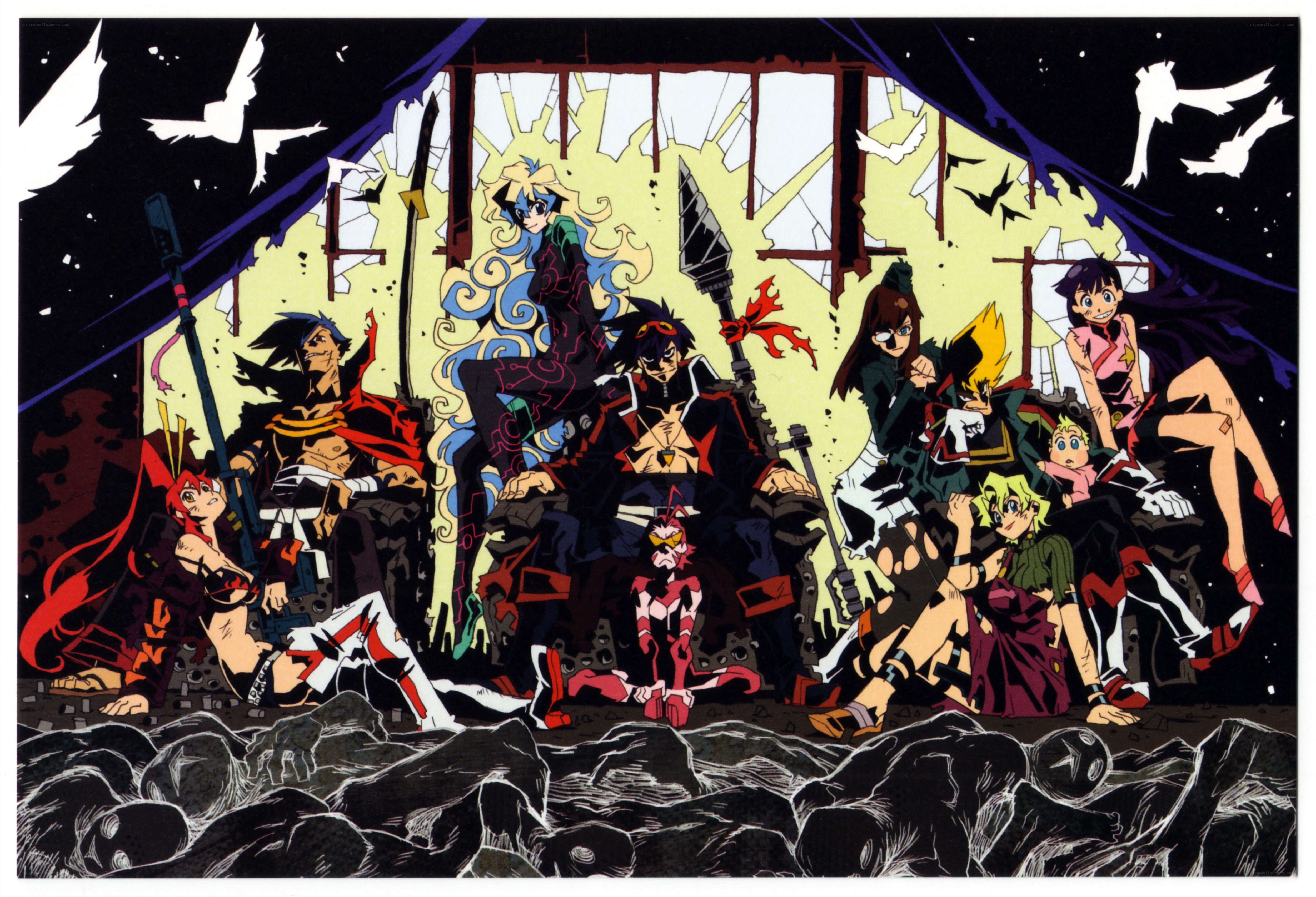 anime group portrait in ruins
