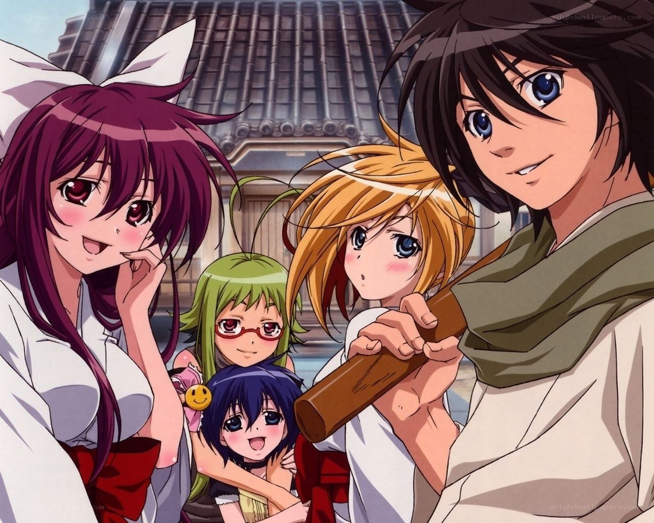 Anime group portrait with traditional setting