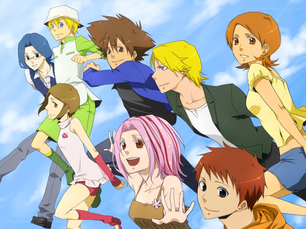 anime group running together