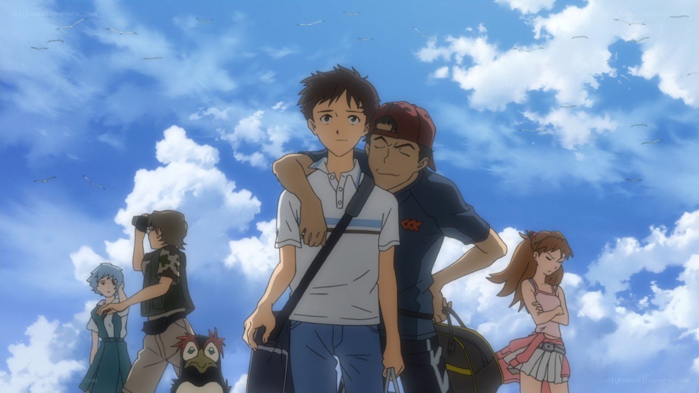 anime group under blue sky
