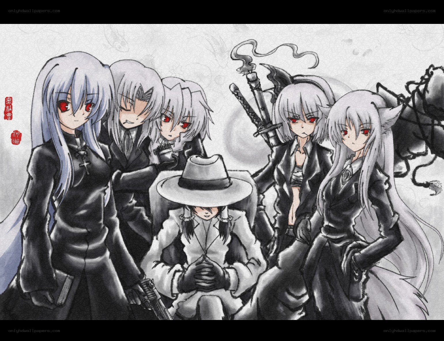 Anime group with red eyes