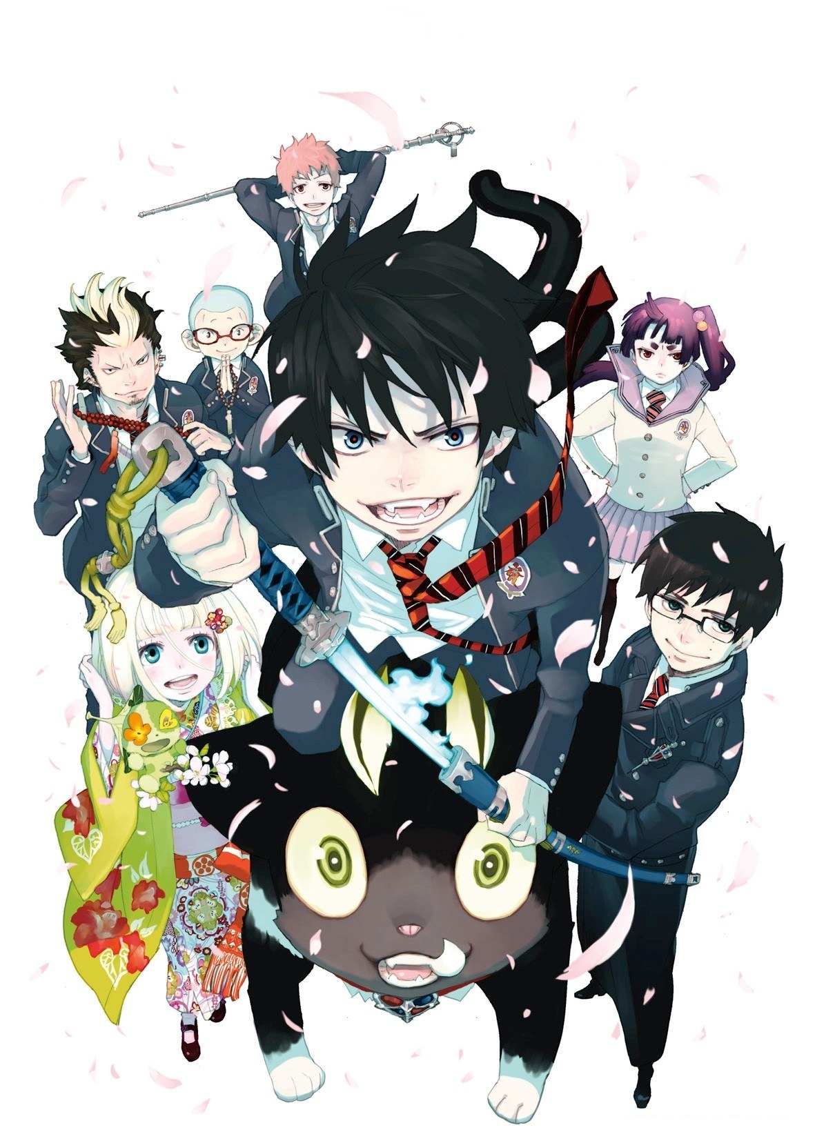 Anime group with swords and cat