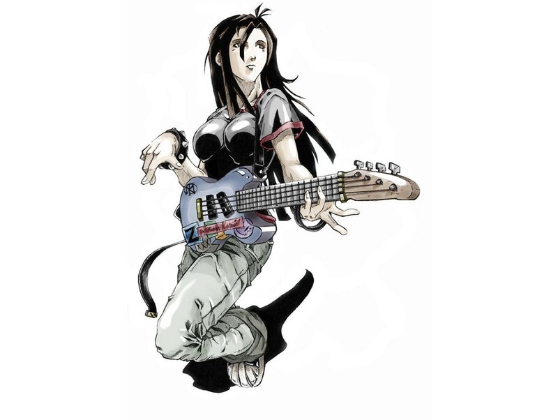 anime guitarist in action