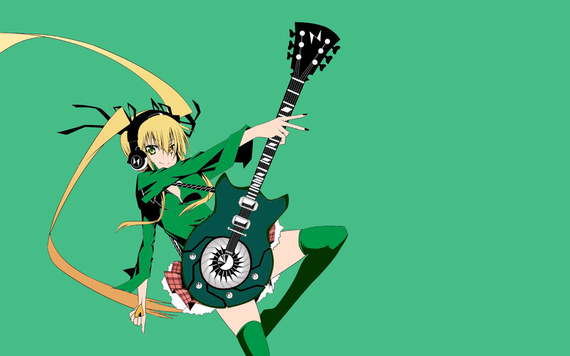 anime guitarist in green