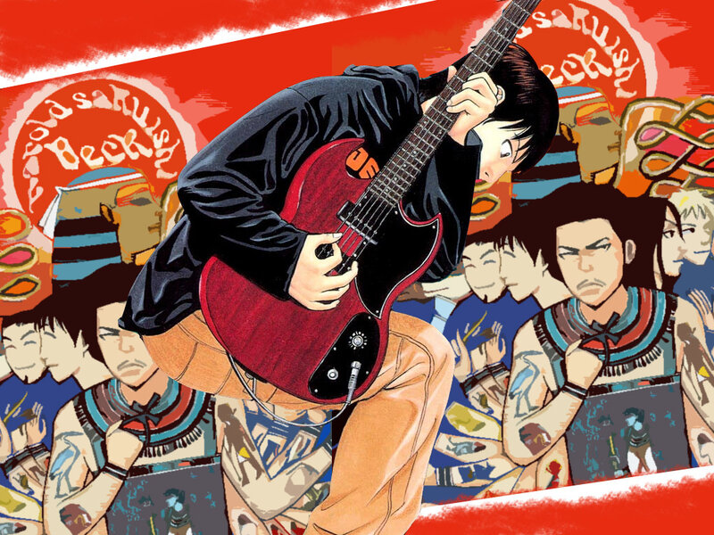 Anime guitarist performing on stage