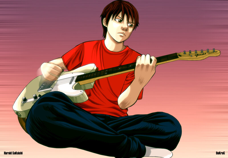 Anime guitarist playing guitar