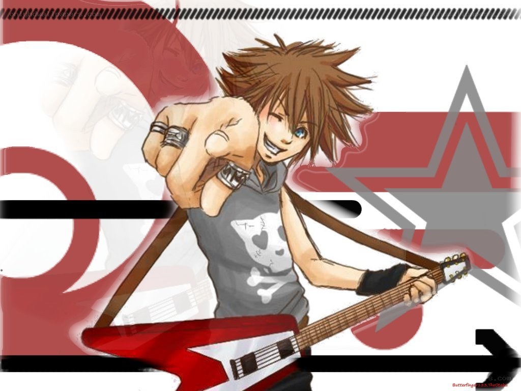 anime guitarist pointing forward
