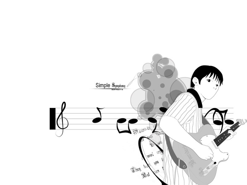 Anime guitarist with music notes