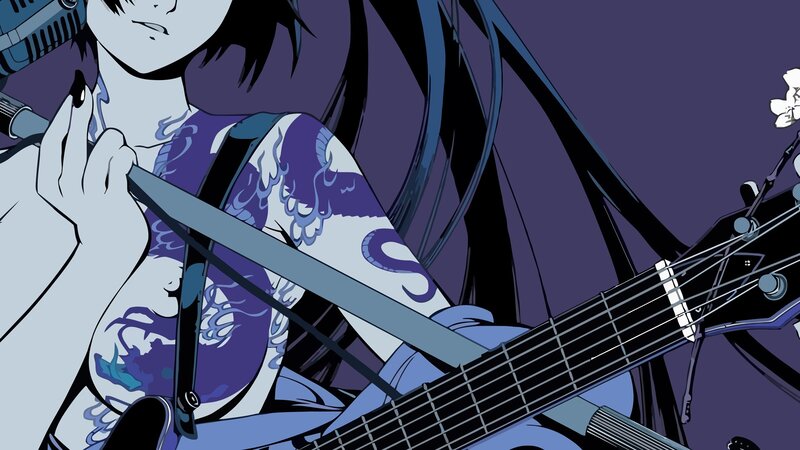 anime guitarist with purple kimono
