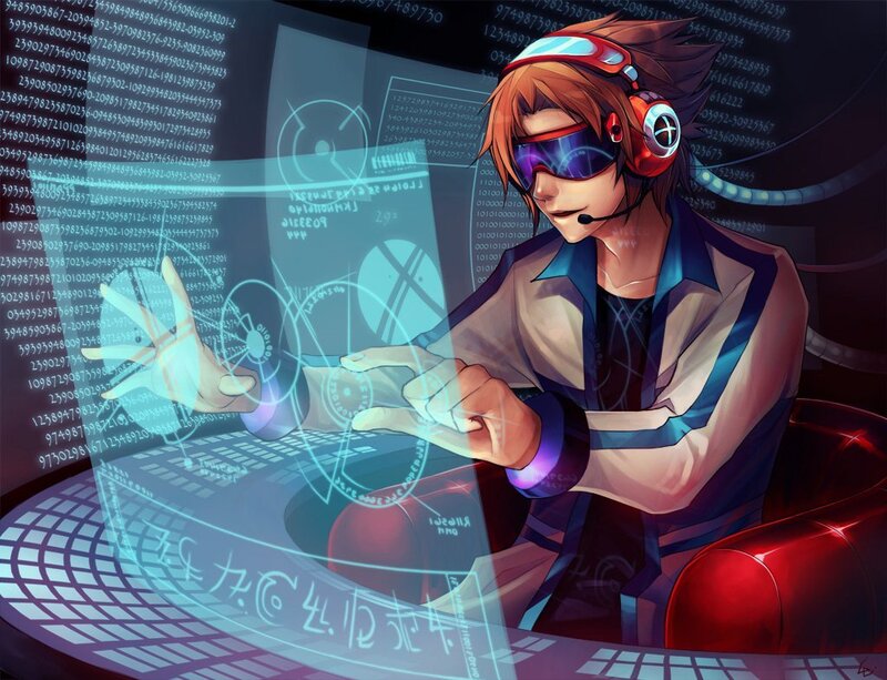 anime hacker in virtual interface