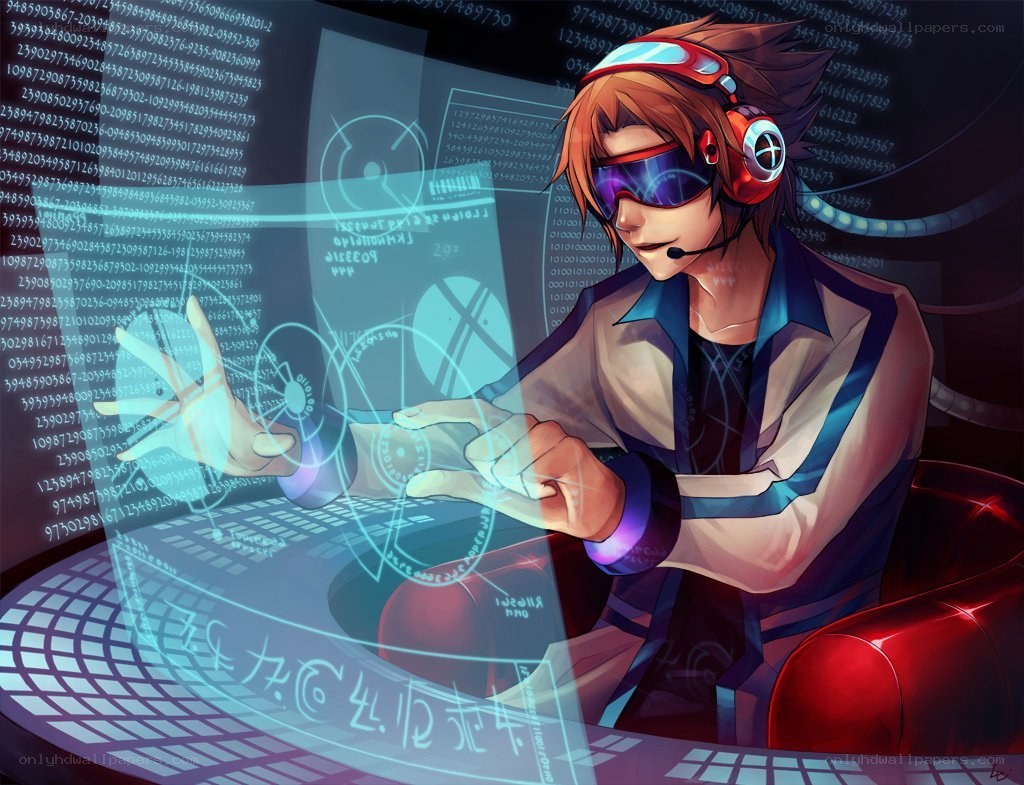 anime hacker in virtual interface