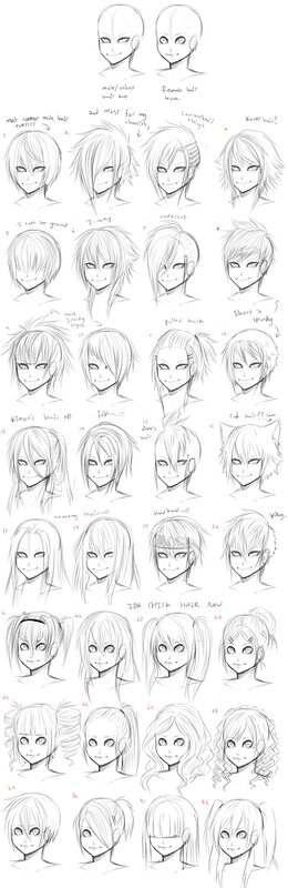 anime hair style reference sheet