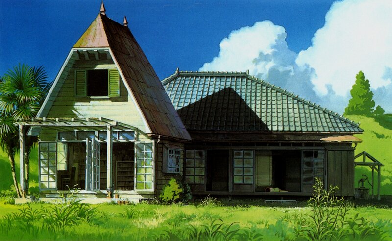 Anime house in a green landscape