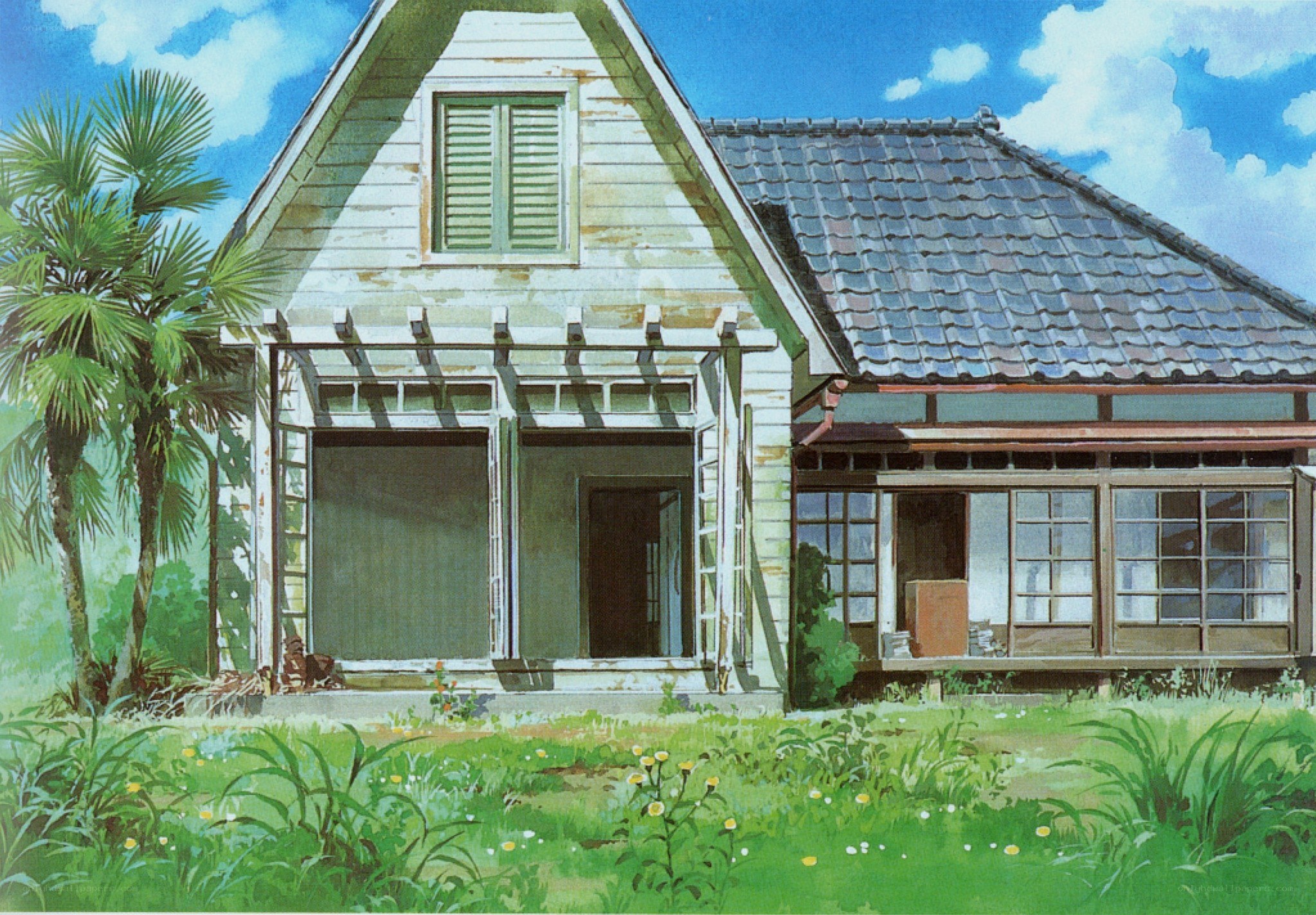 Anime house with palm tree
