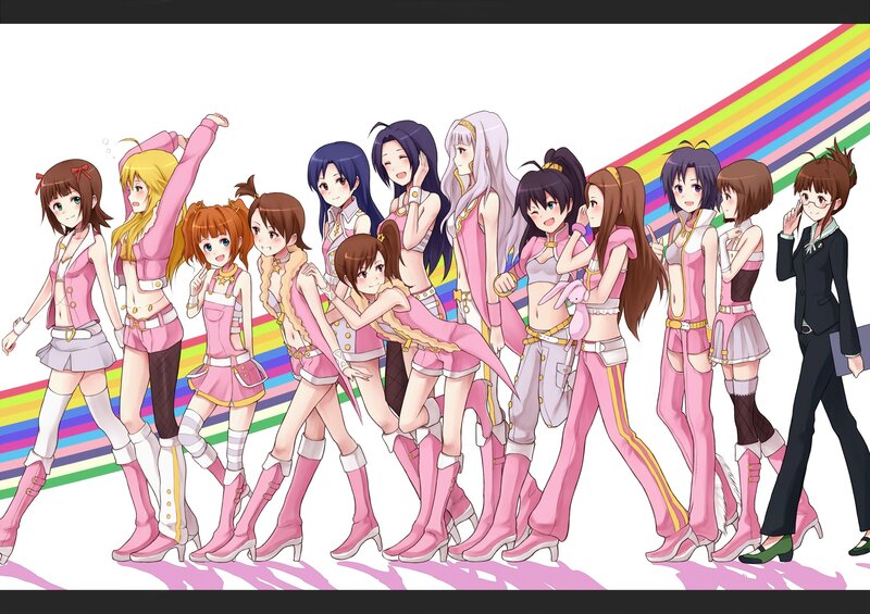 anime idol group in pink outfits