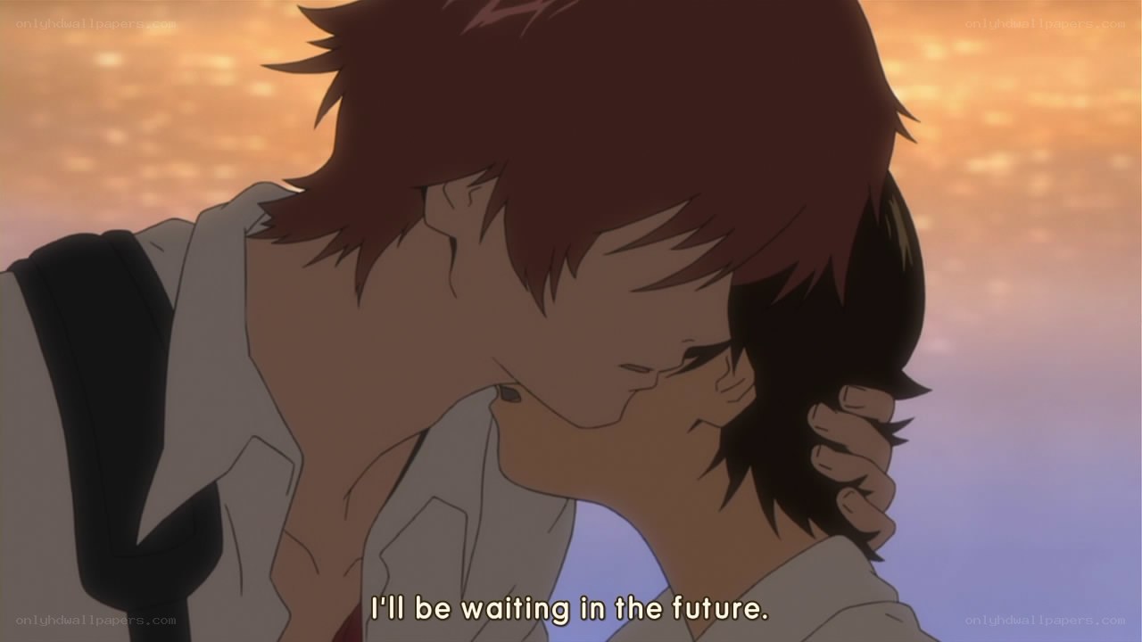 anime kiss at sunset