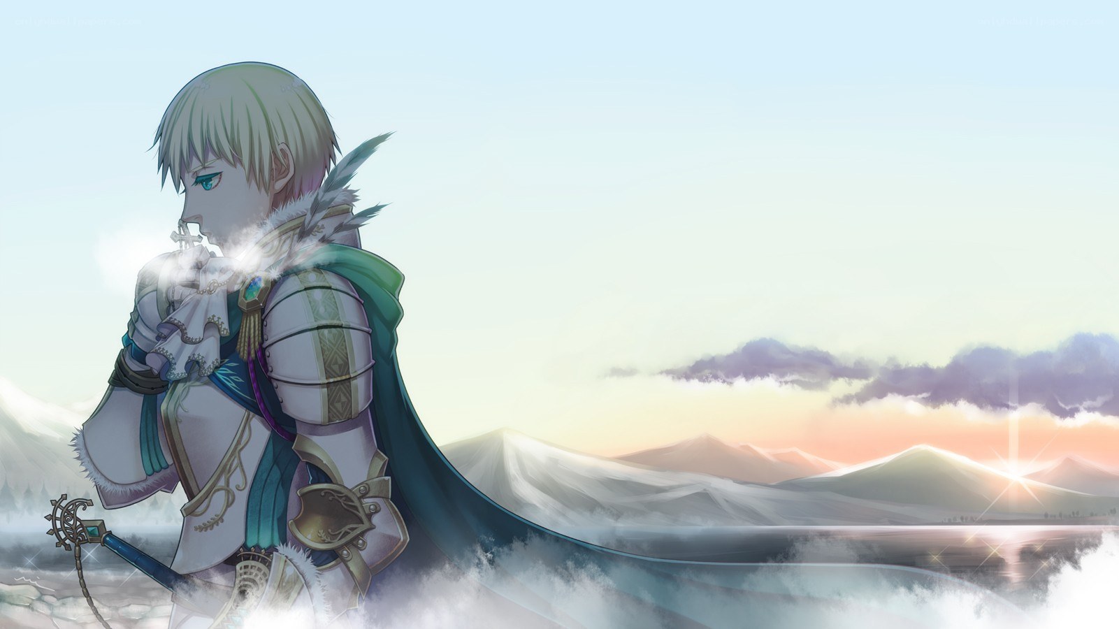 anime knight at sunset