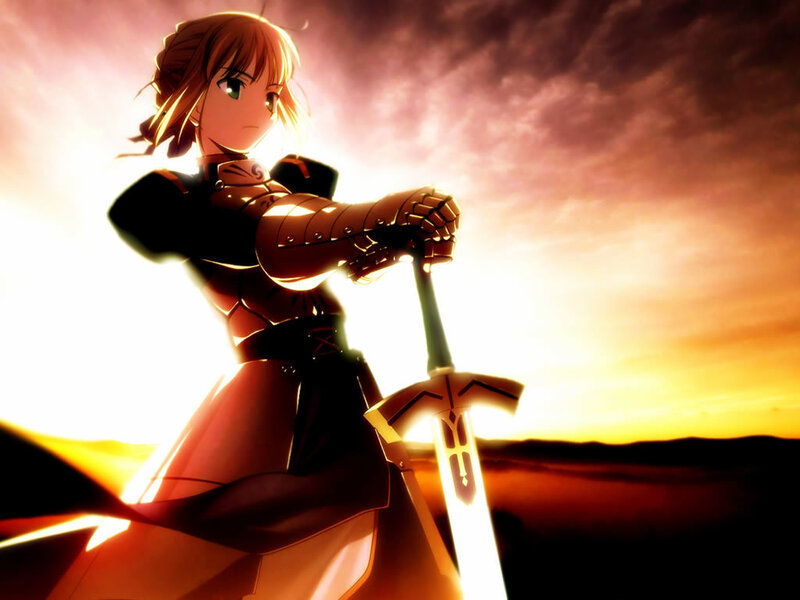 anime knight at sunset
