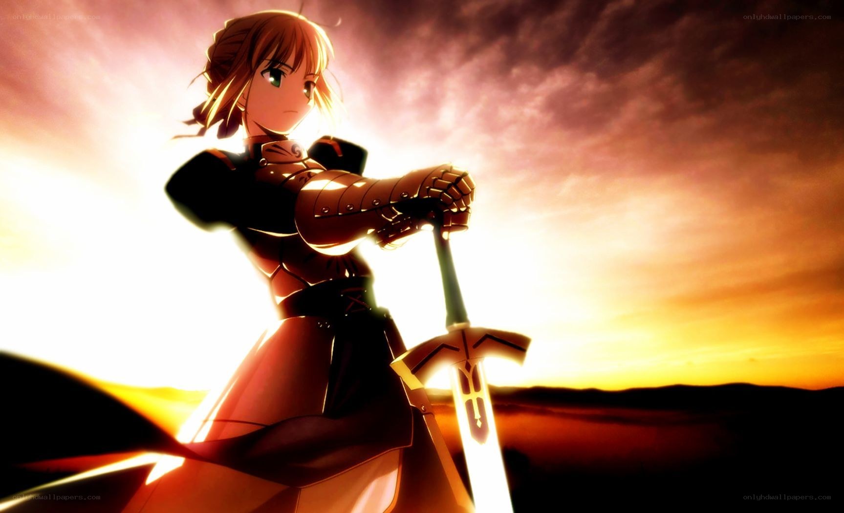 anime knight at sunset