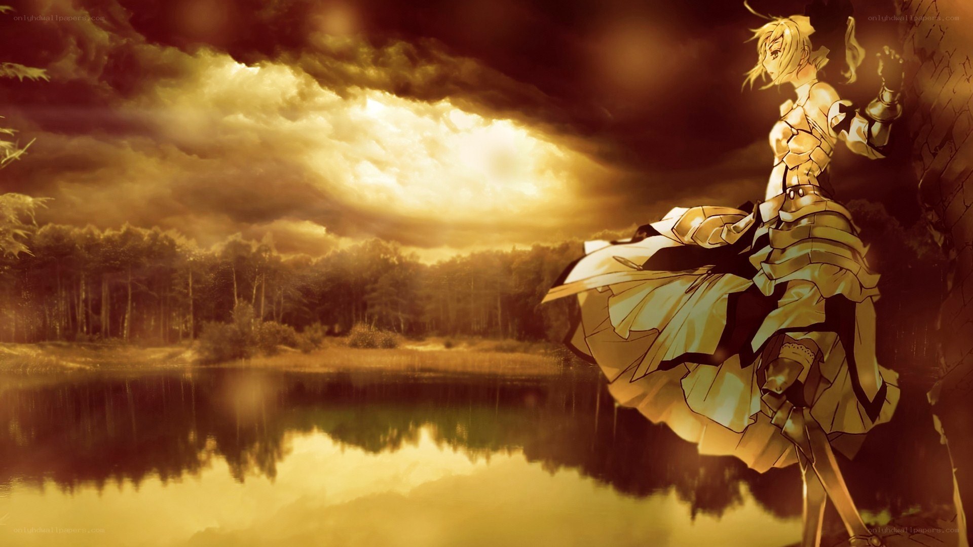 anime knight by a lake