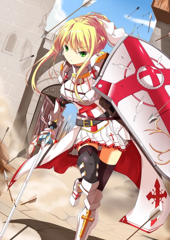 anime knight girl in battle