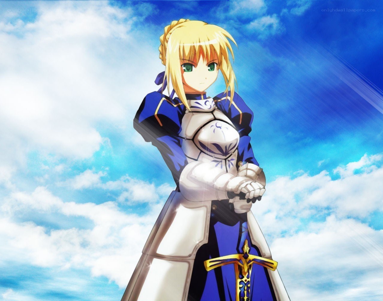 anime knight in blue armor