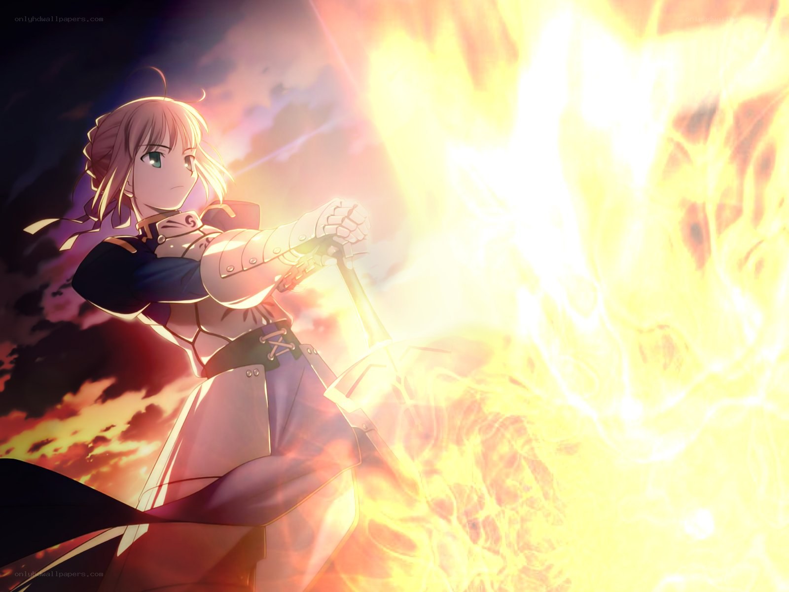 anime knight in fire
