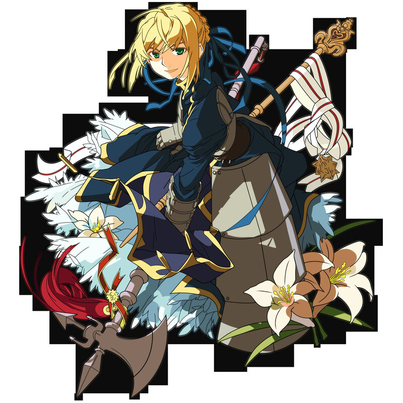 anime knight with axe and flowers