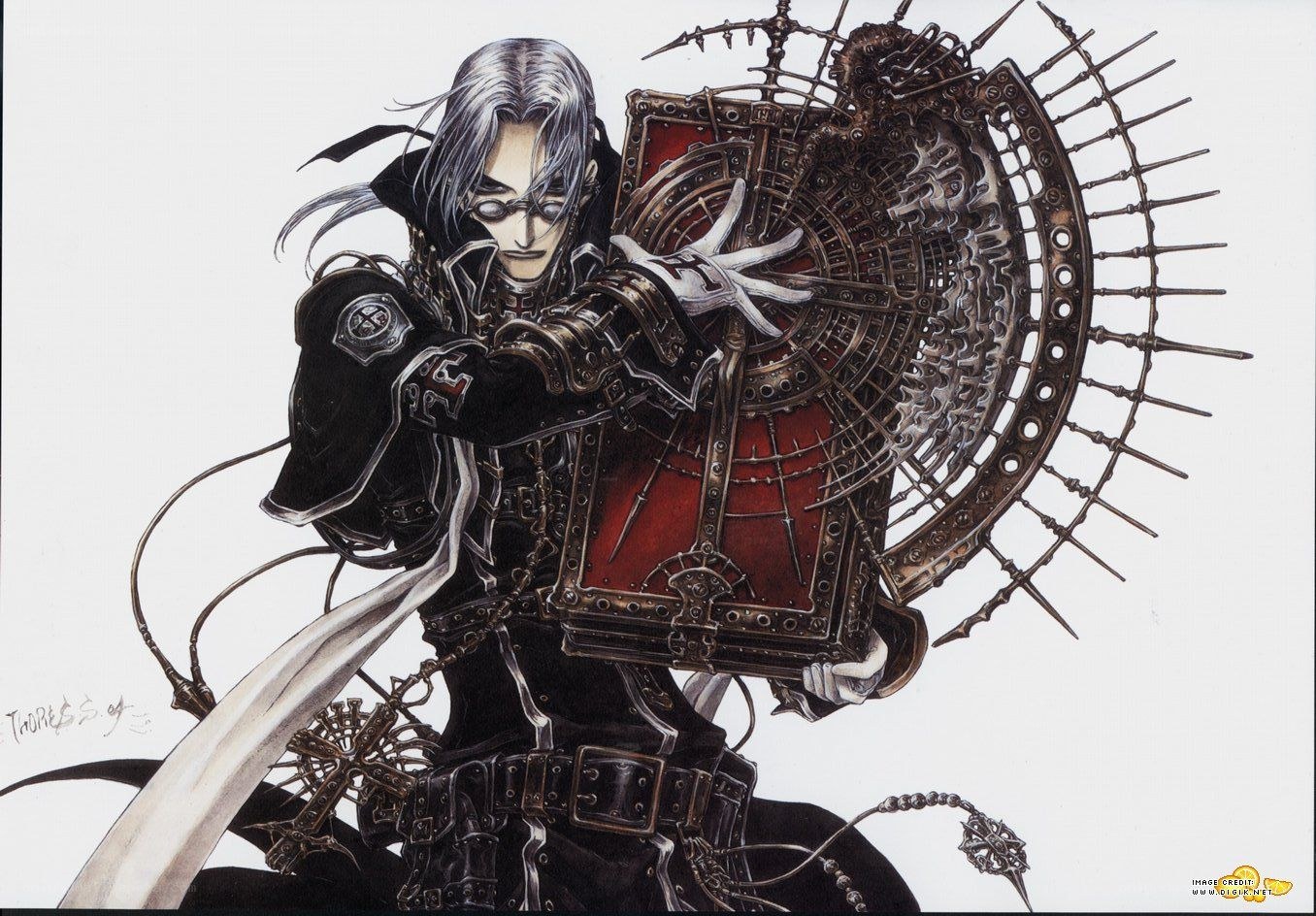 anime knight with mechanical shield