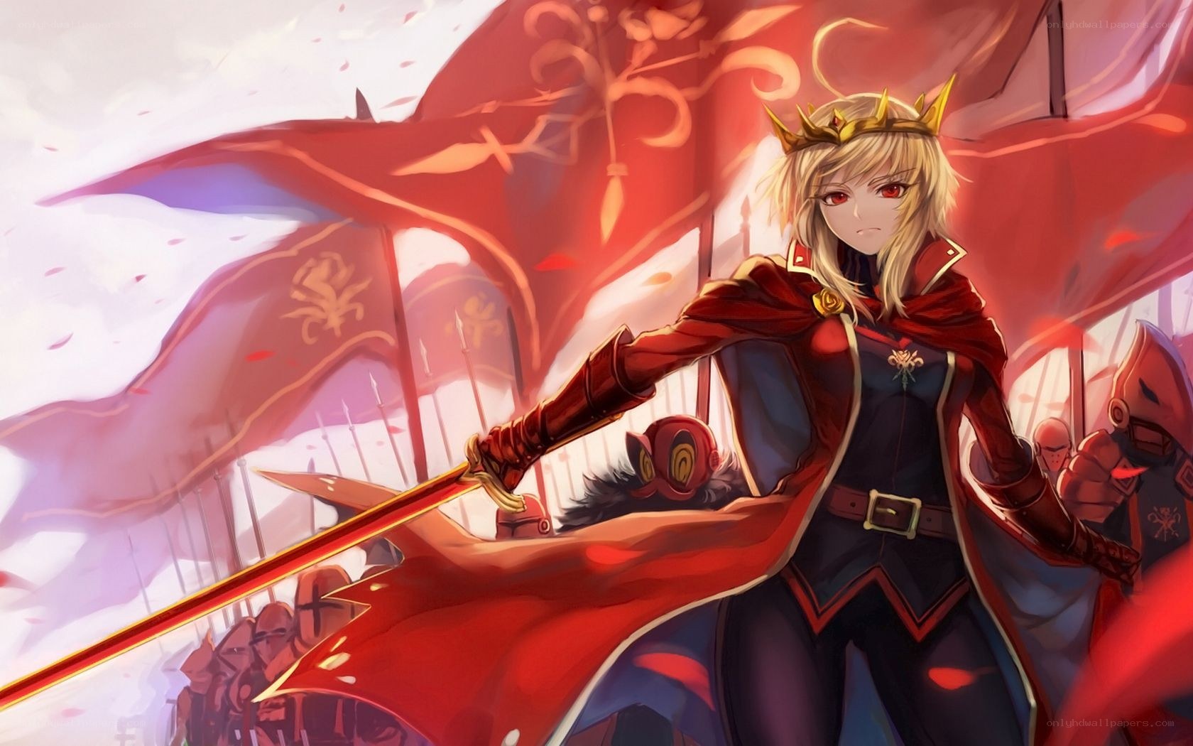 anime knight with red cape