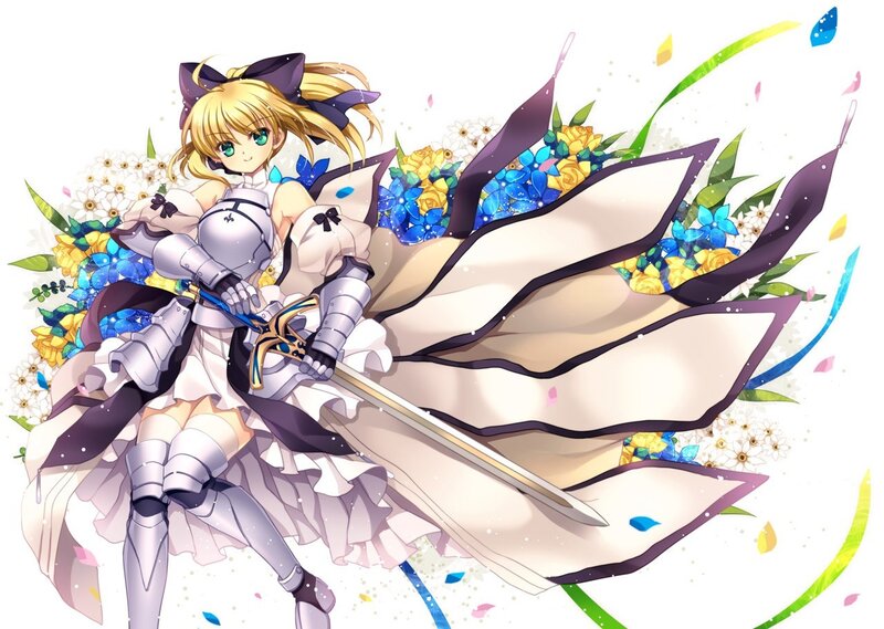 anime knight with sword and flowers