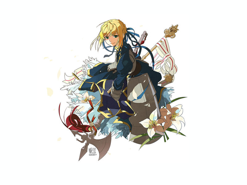 anime knight with sword and flowers
