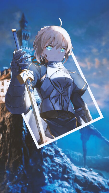 Anime Knight with Sword — Blue, Dramatic, Sunset