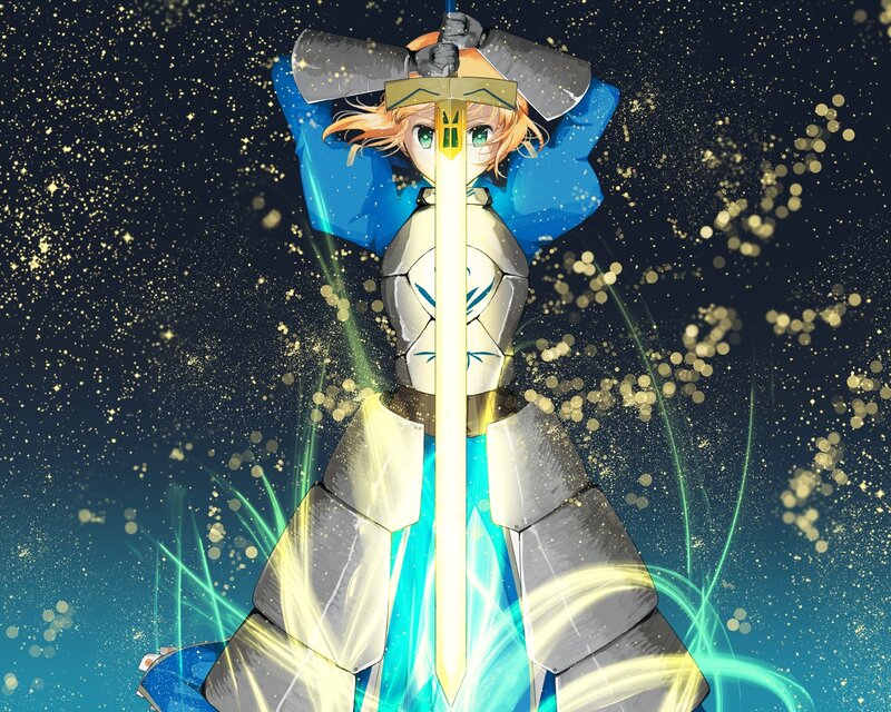Anime Knight with Sword — Blue, Dramatic