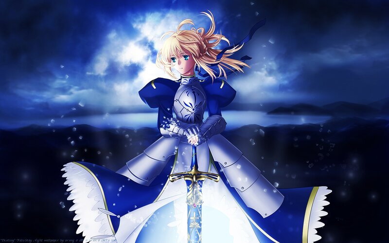 Anime Knight with Sword — Blue