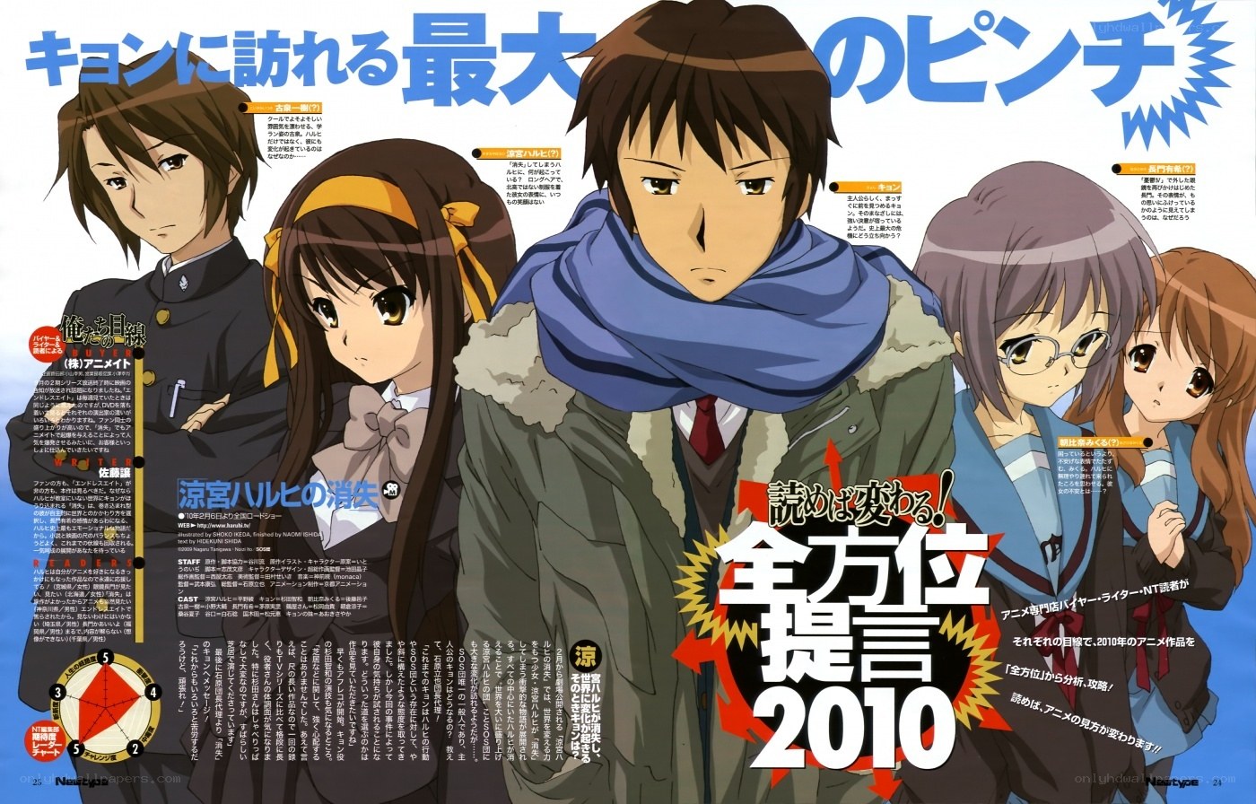 Anime magazine spread featuring characters