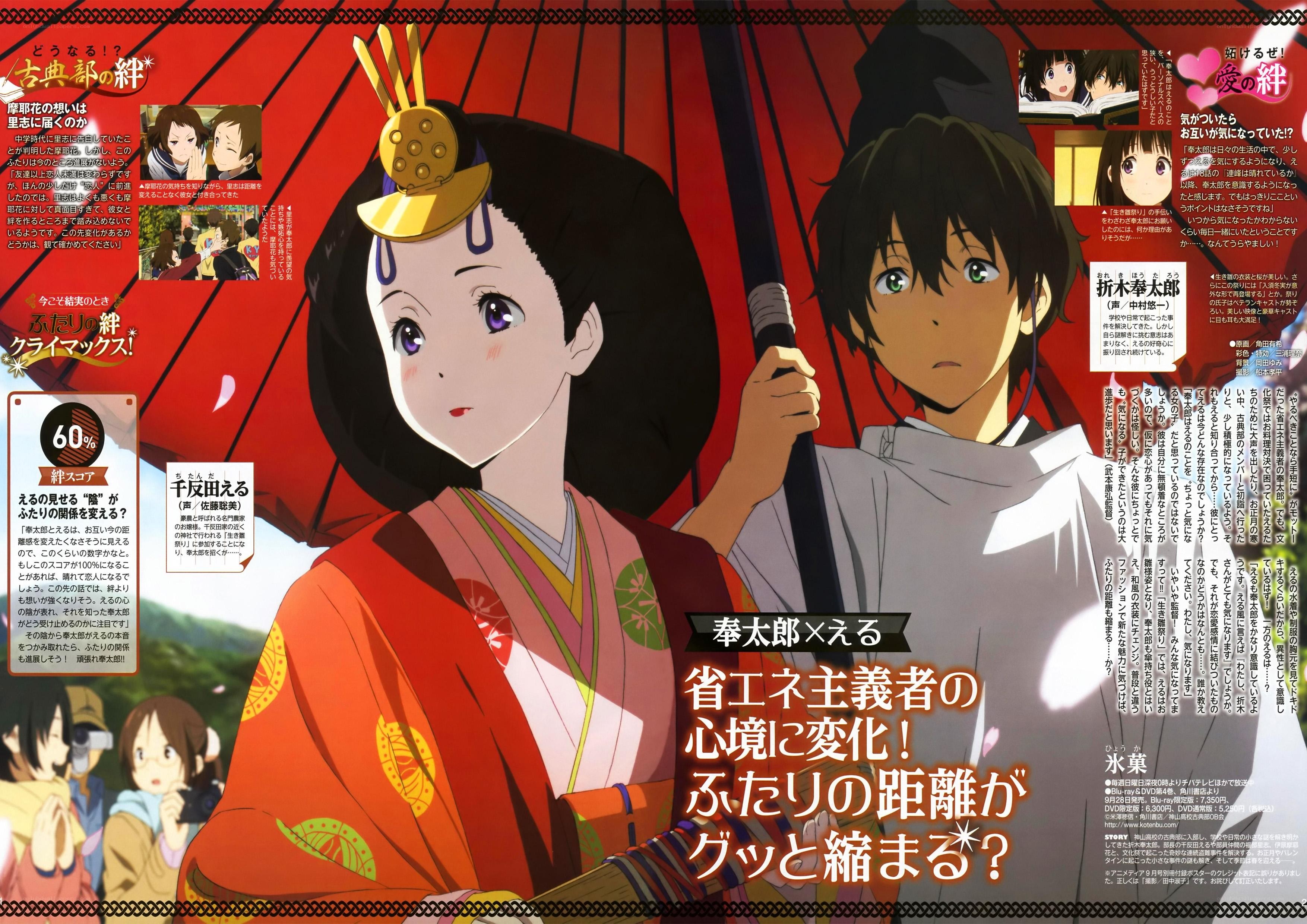 Anime magazine spread featuring characters