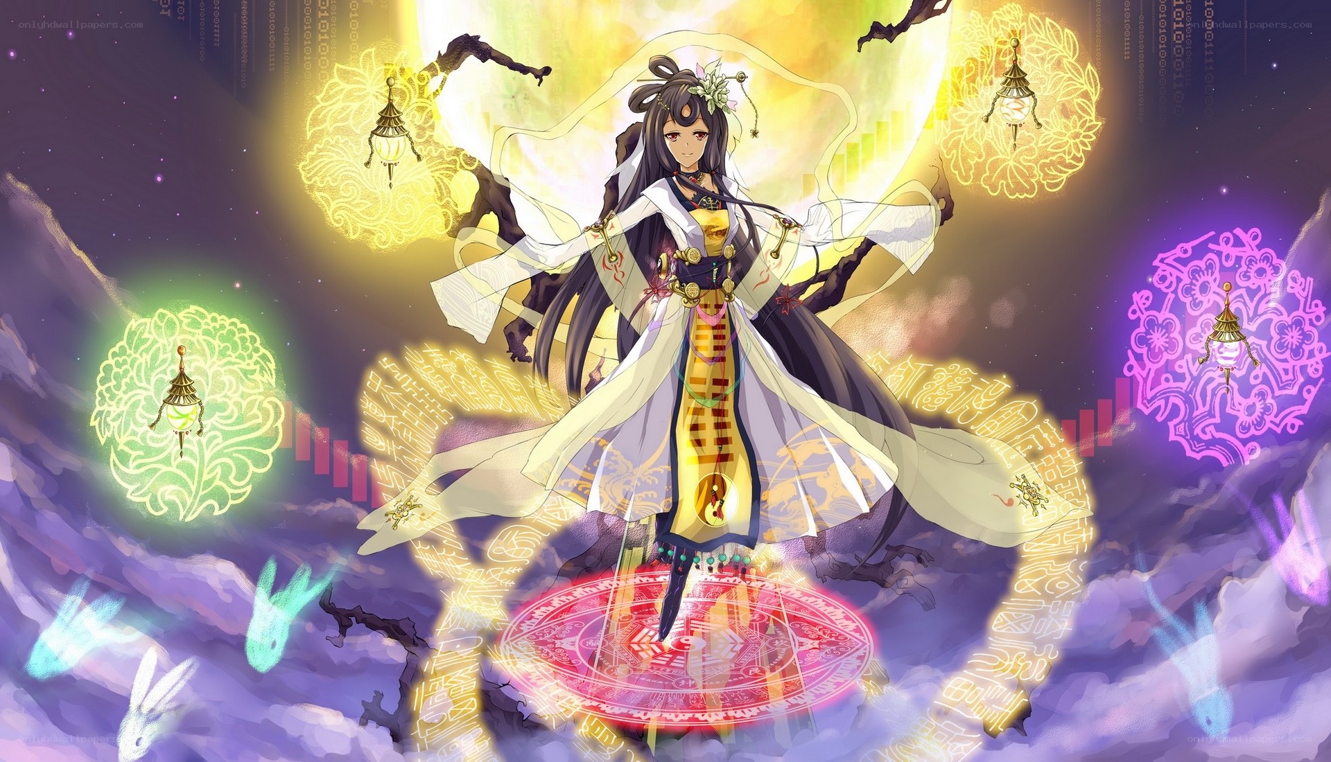 anime mage with glowing symbols