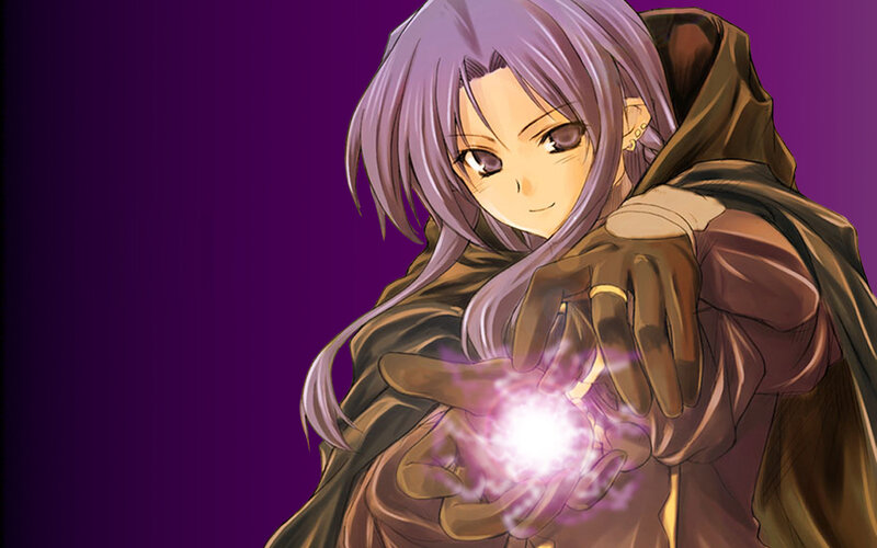 anime mage with purple hair