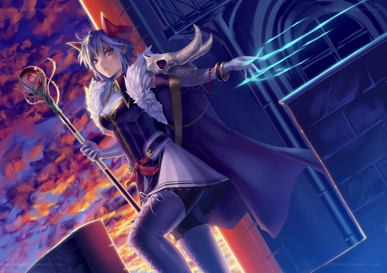anime mage with staff and magic