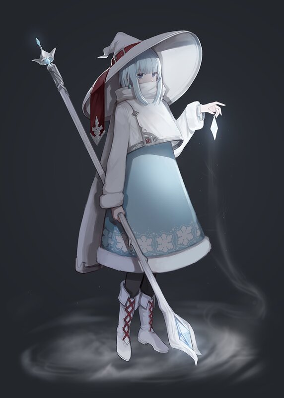 Anime Mage with Staff — White