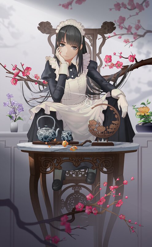 Anime Maid at Table